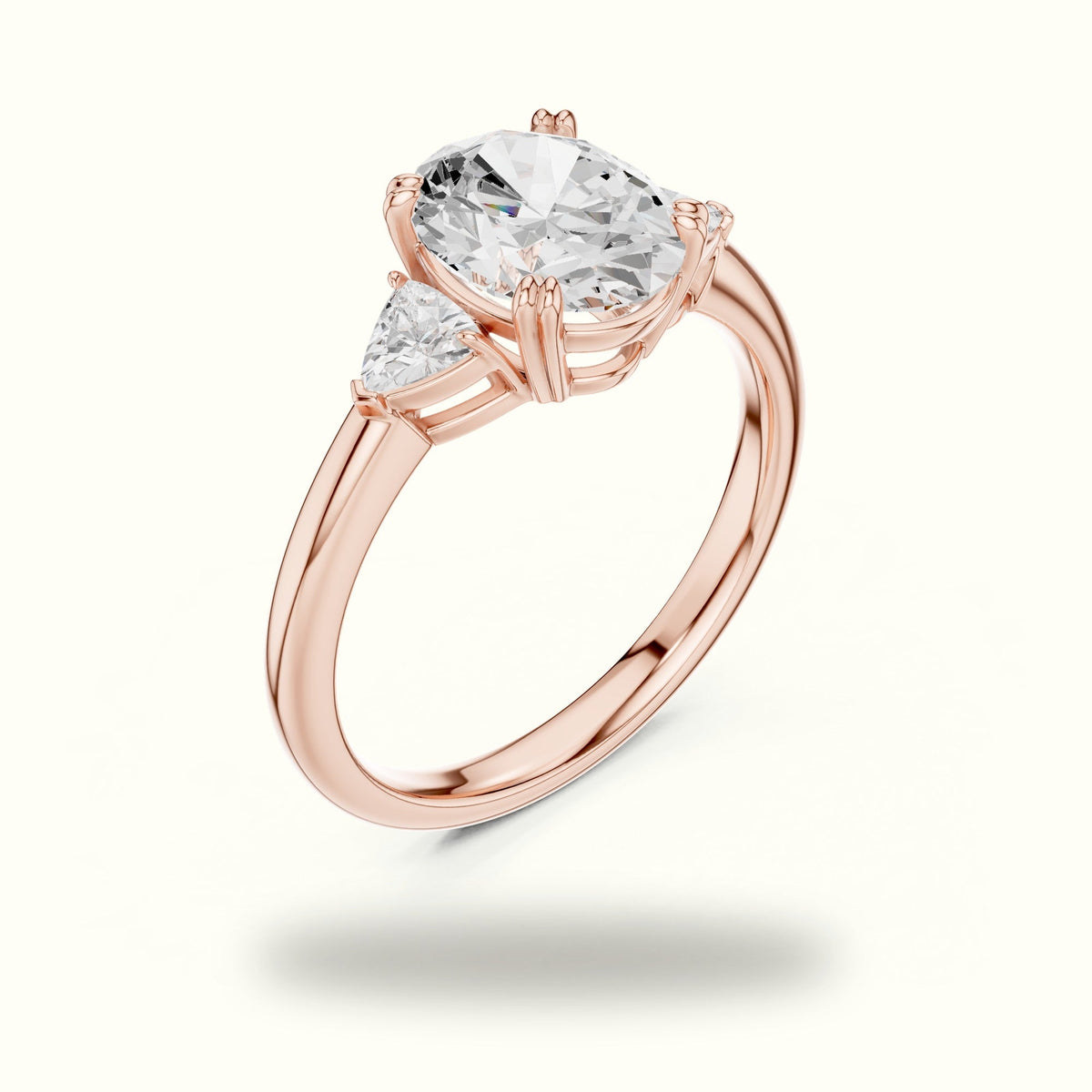 Oval Basket Lab-Grown Diamond Three-Stone Ring — Rose gold, view 2 | Crystal N Cuts
