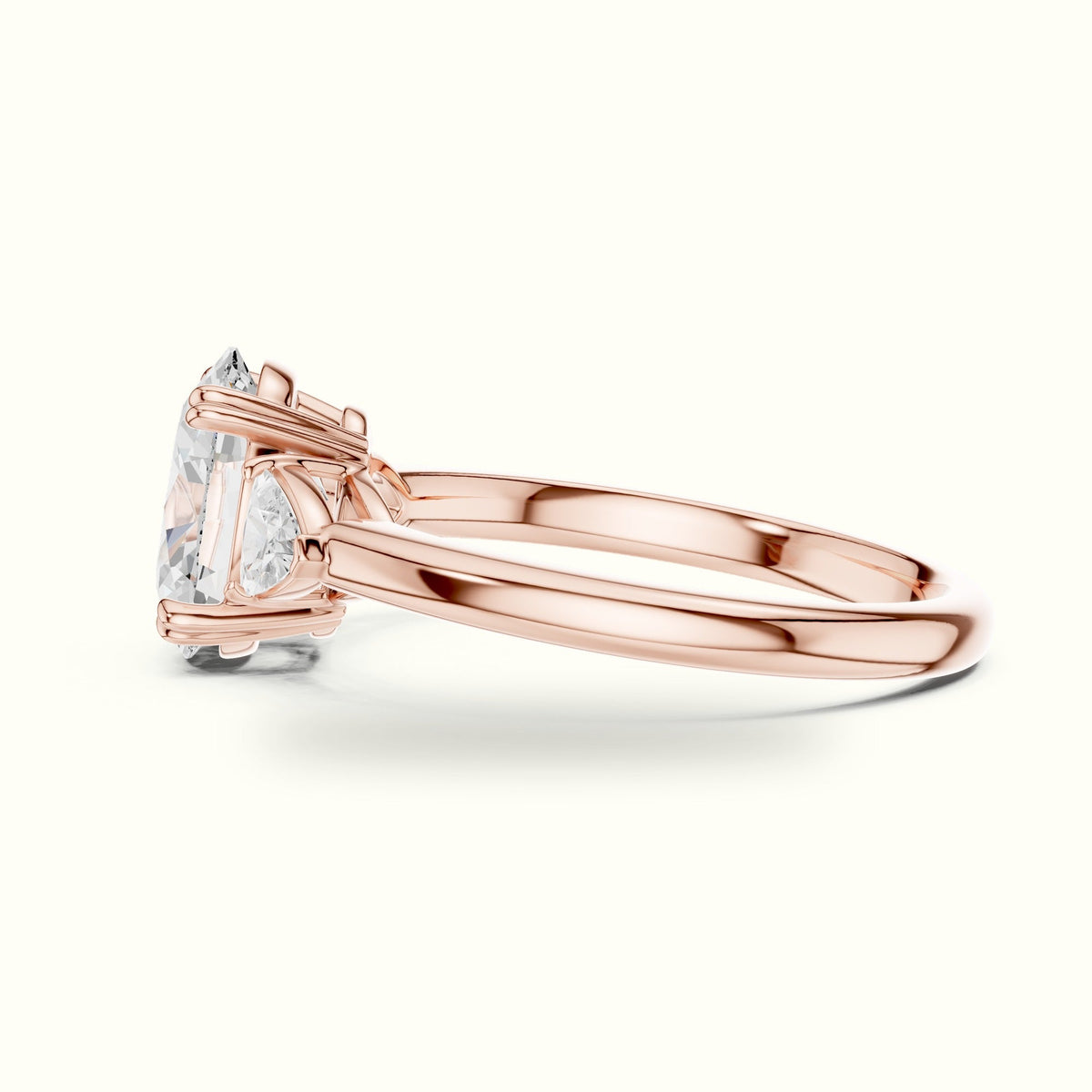 Oval Basket Lab-Grown Diamond Three-Stone Ring — Rose gold, view 3 | Crystal N Cuts