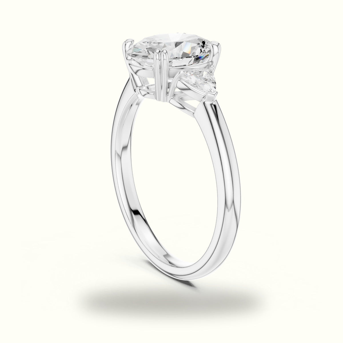 Oval Basket Lab-Grown Diamond Three-Stone Ring — White gold, view 1 | Crystal N Cuts