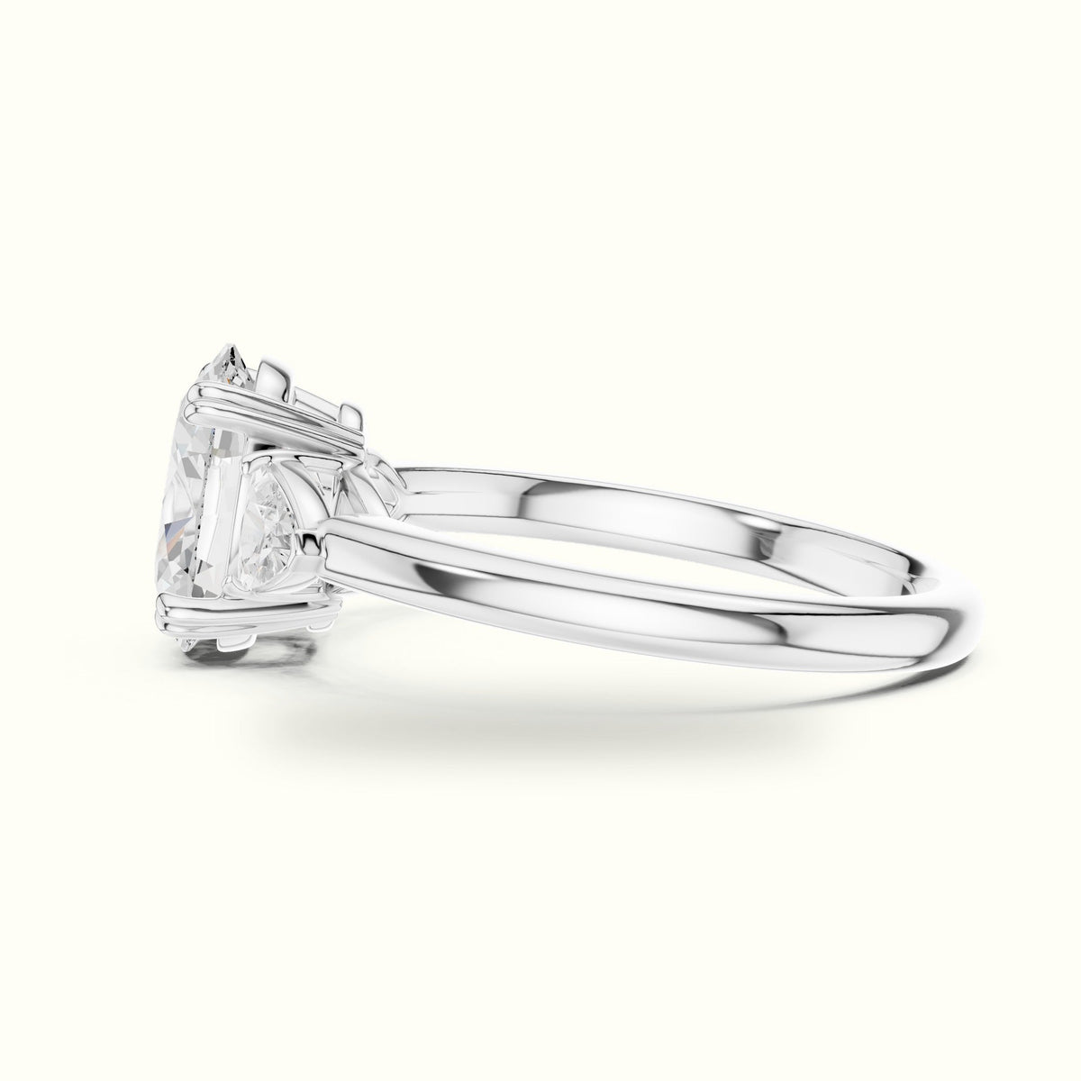 Oval Basket Lab-Grown Diamond Three-Stone Ring — White gold, view 3 | Crystal N Cuts