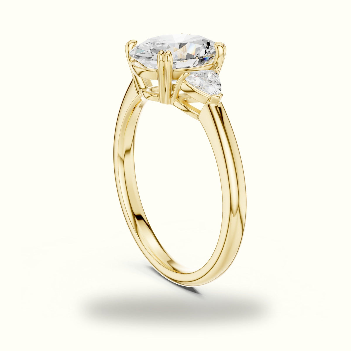 Oval Basket Lab-Grown Diamond Three-Stone Ring — Yellow gold, view 1 | Crystal N Cuts