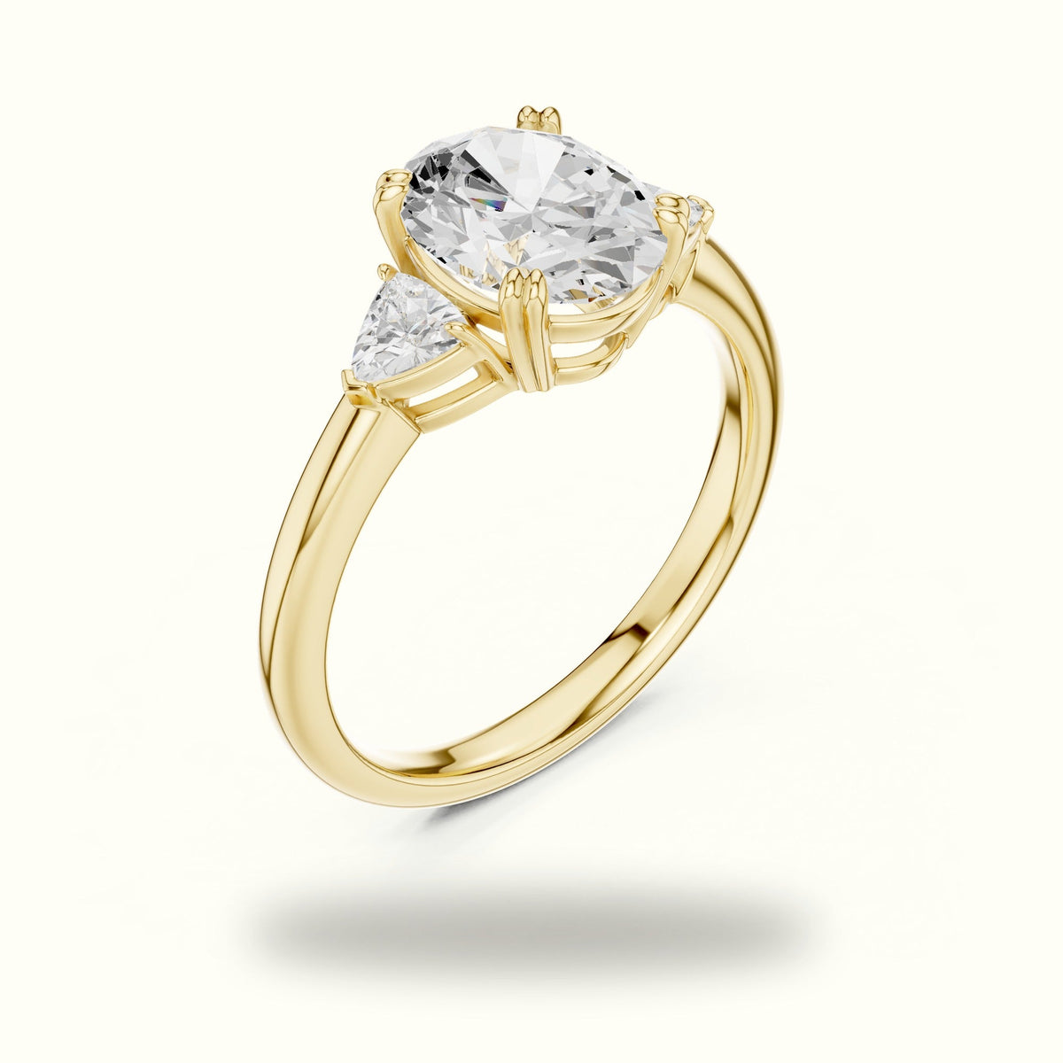 Oval Basket Lab-Grown Diamond Three-Stone Ring — Yellow gold, view 2 | Crystal N Cuts