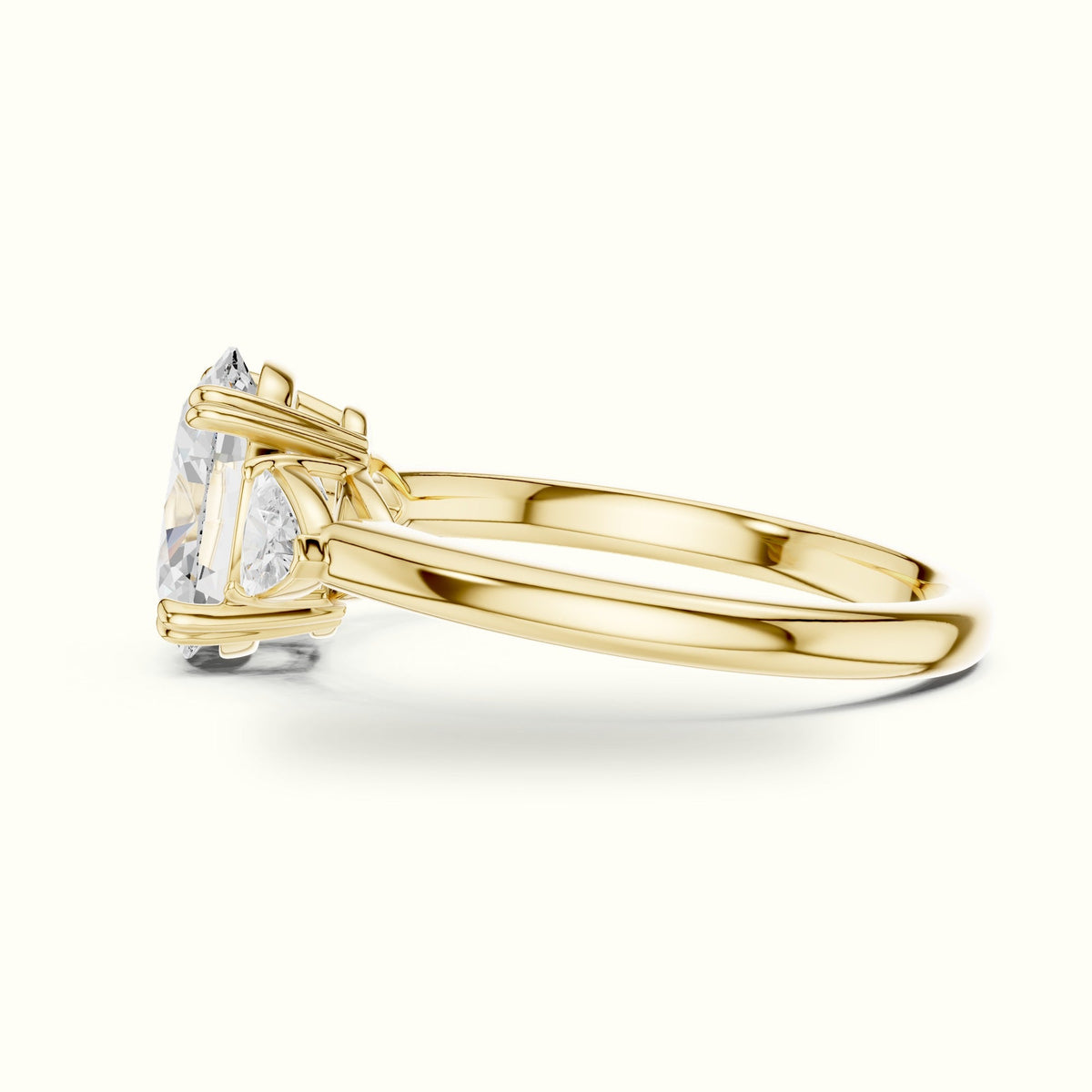 Oval Basket Lab-Grown Diamond Three-Stone Ring — Yellow gold, view 3 | Crystal N Cuts