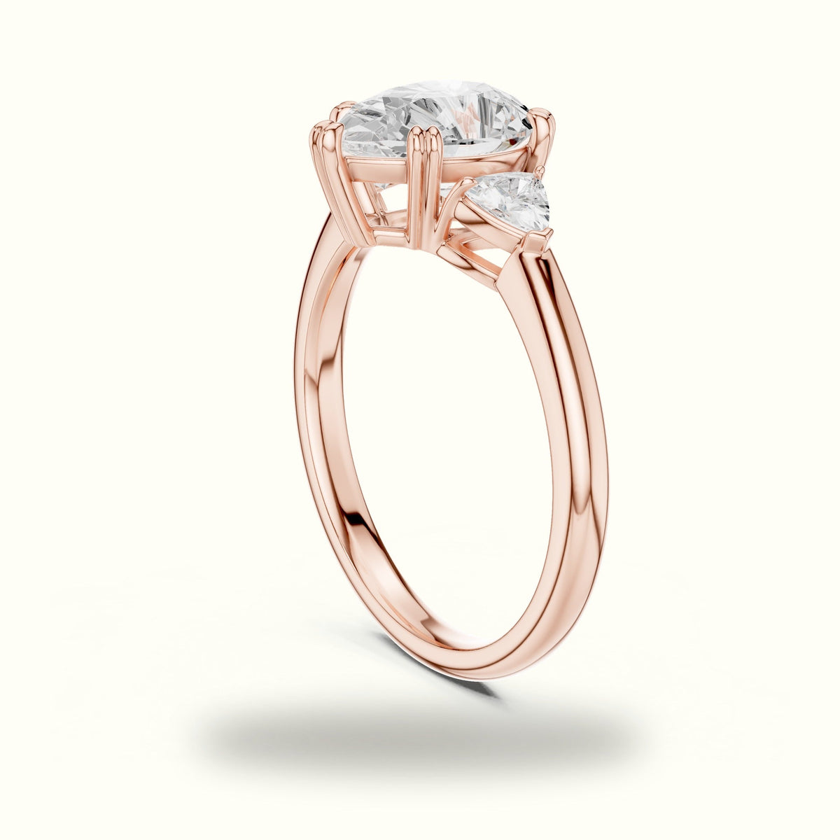 Pear Basket Lab-Grown Diamond Three Stone Ring — Rose gold, view 1 | Crystal N Cuts