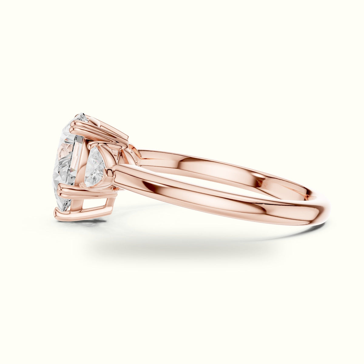 Pear Basket Lab-Grown Diamond Three Stone Ring — Rose gold, view 3 | Crystal N Cuts