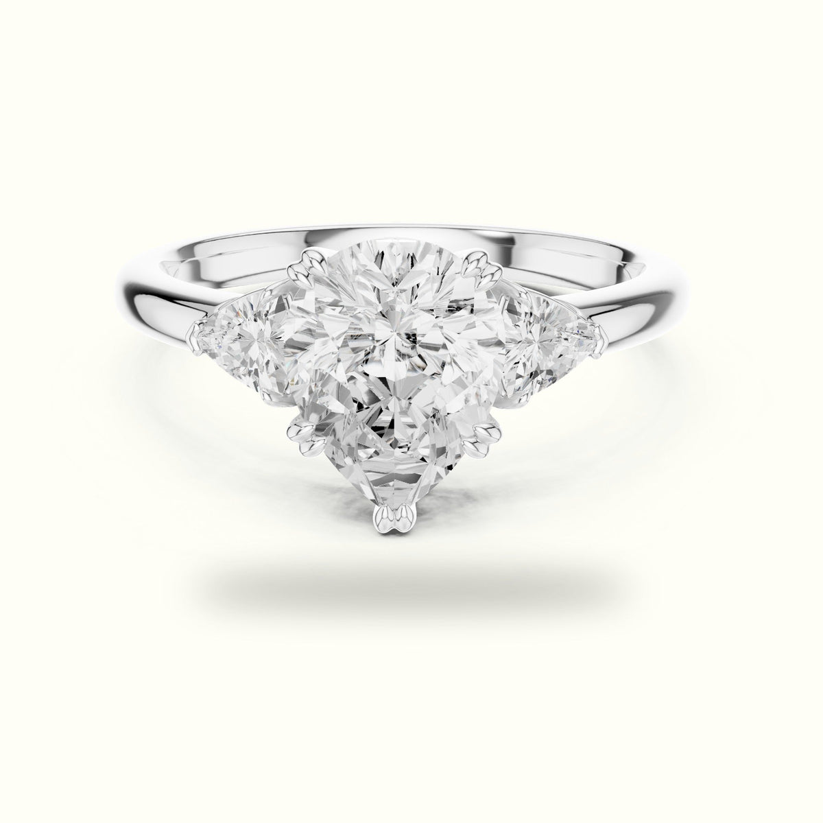Pear Basket Lab-Grown Diamond Three Stone Ring — White gold, front view | Crystal N Cuts