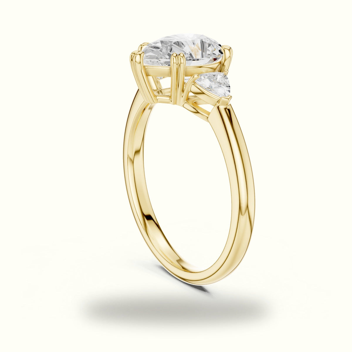 Pear Basket Lab-Grown Diamond Three Stone Ring — Yellow gold, view 1 | Crystal N Cuts