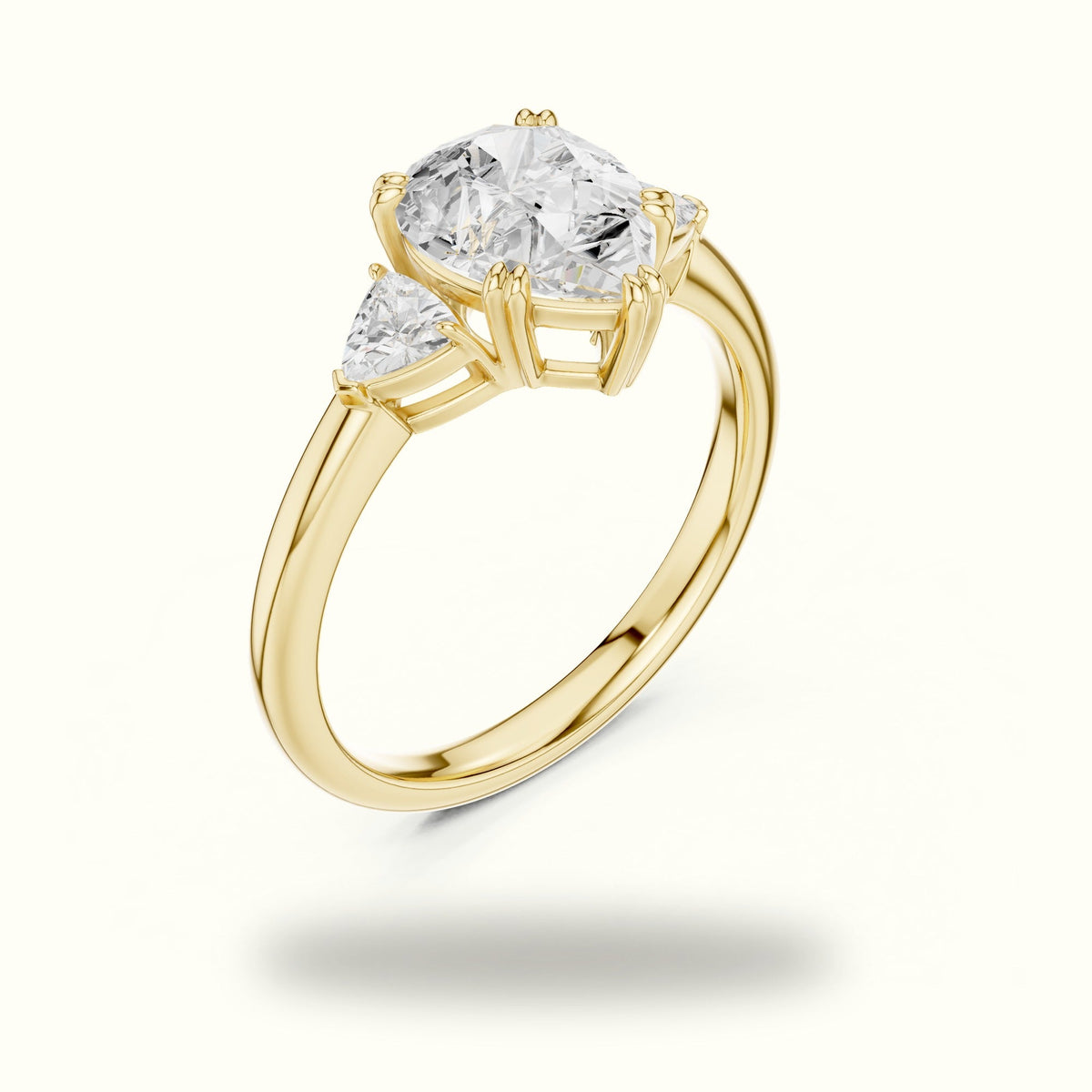 Pear Basket Lab-Grown Diamond Three Stone Ring — Yellow gold, view 2 | Crystal N Cuts