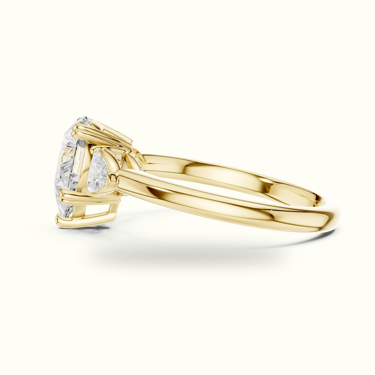 Pear Basket Lab-Grown Diamond Three Stone Ring — Yellow gold, view 3 | Crystal N Cuts