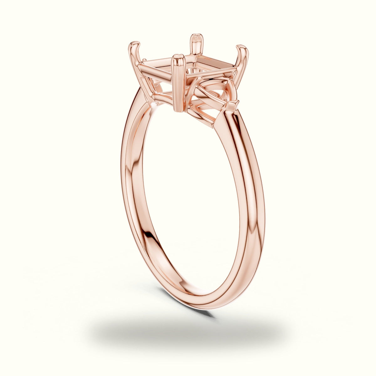 Princess Three-Stone Basket Lab-Grown Diamond Ring — Rose gold, view 1 | Crystal N Cuts