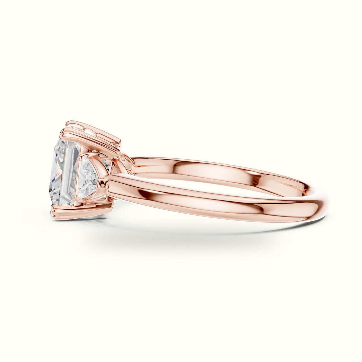 Princess Three-Stone Basket Lab-Grown Diamond Ring — Rose gold, view 3 | Crystal N Cuts