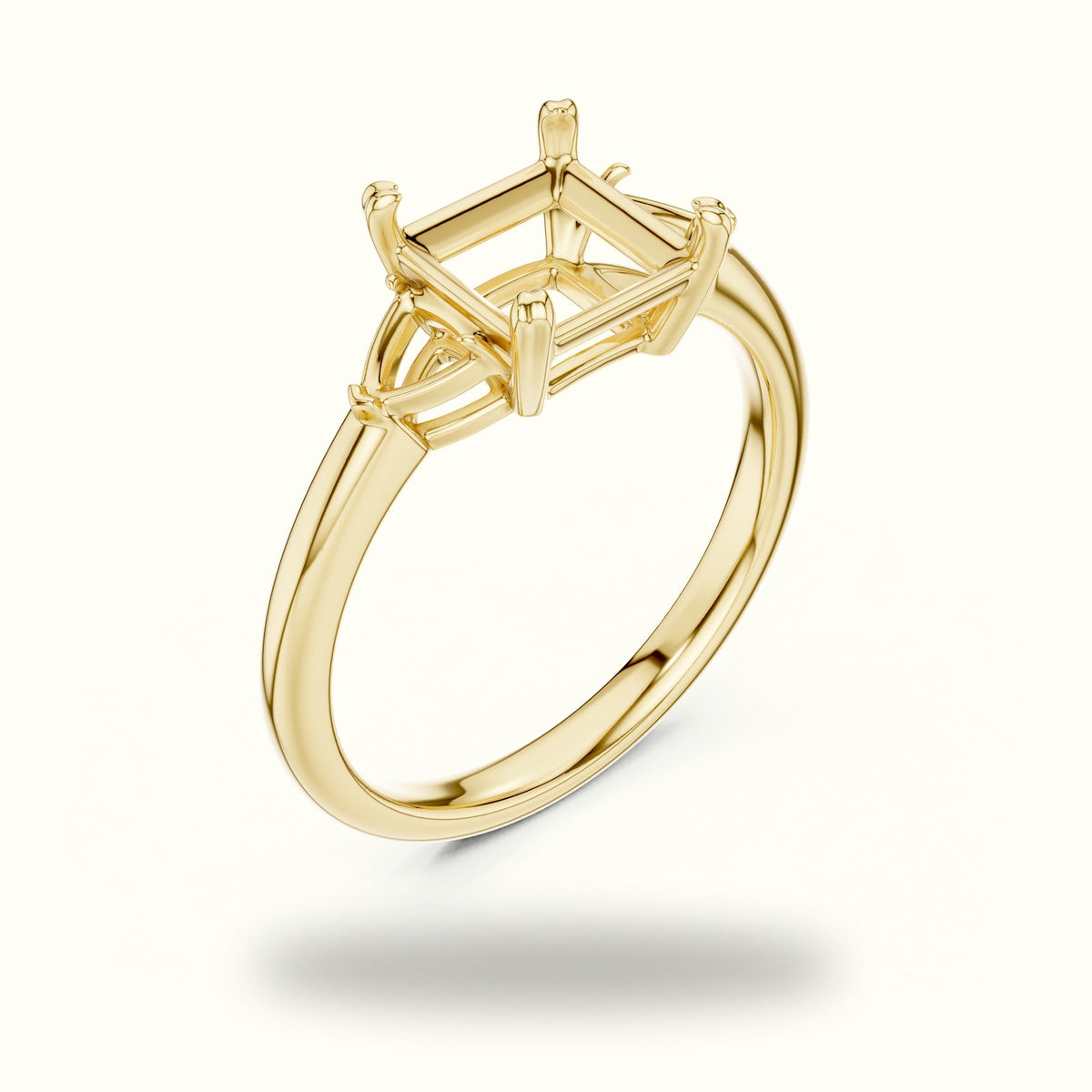 Princess Three-Stone Basket Lab-Grown Diamond Ring — Yellow gold, view 2 | Crystal N Cuts