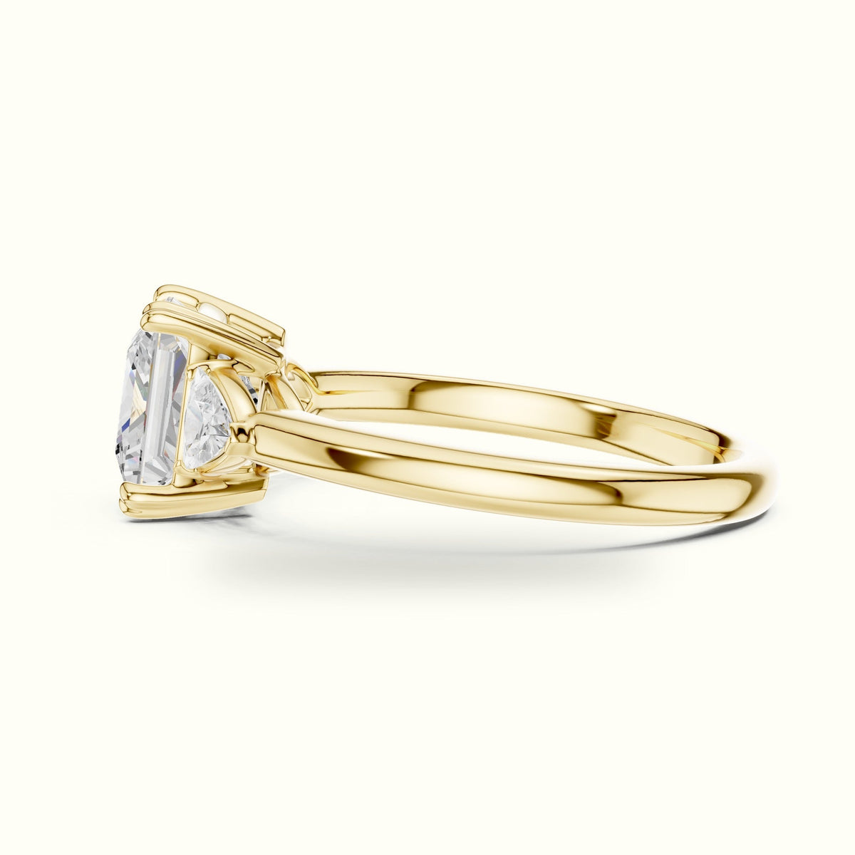 Princess Three-Stone Basket Lab-Grown Diamond Ring — Yellow gold, view 3 | Crystal N Cuts
