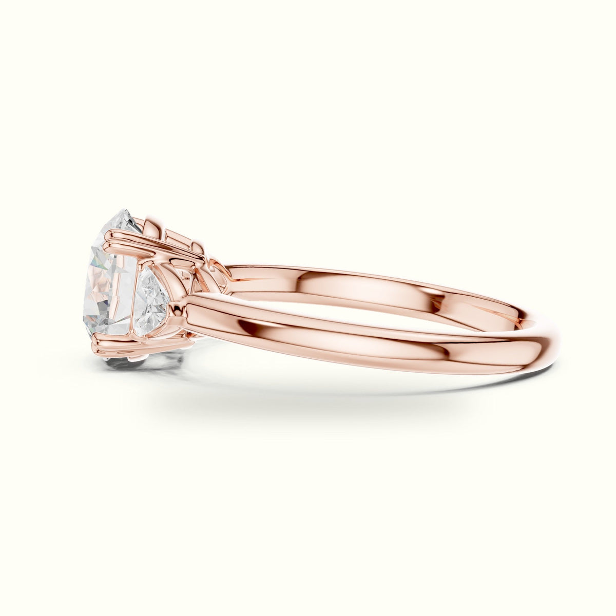 Round Three-Stone Lab-Grown Diamond Ring — Rose gold, view 3 | Crystal N Cuts
