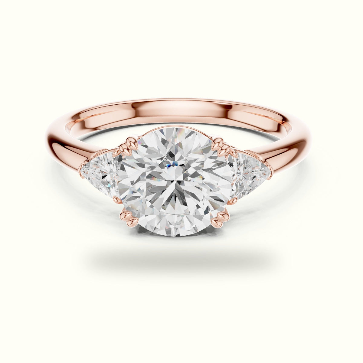 Round Three-Stone Lab-Grown Diamond Ring — Rose gold, front view | Crystal N Cuts