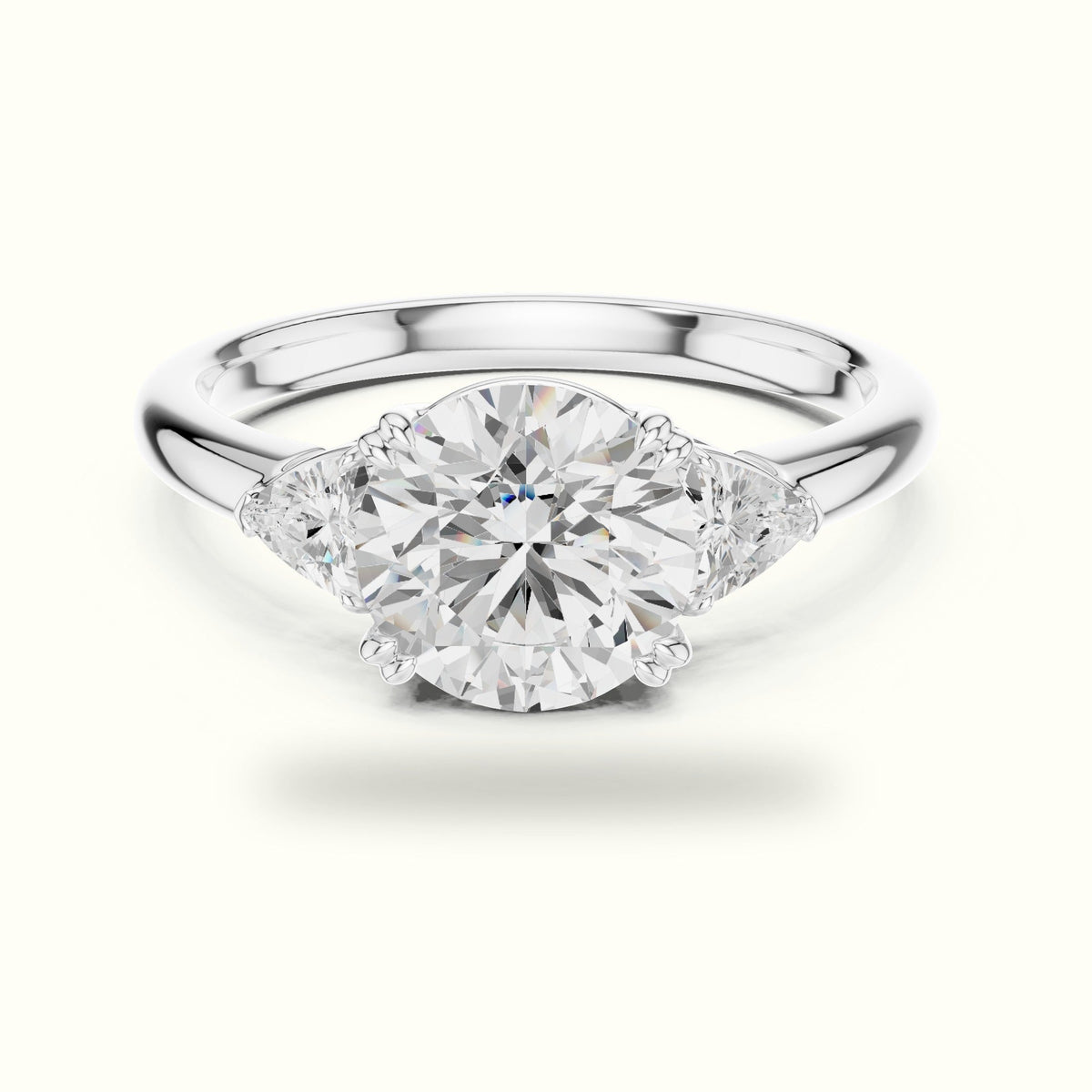 Round Three-Stone Lab-Grown Diamond Ring — White gold, front view | Crystal N Cuts