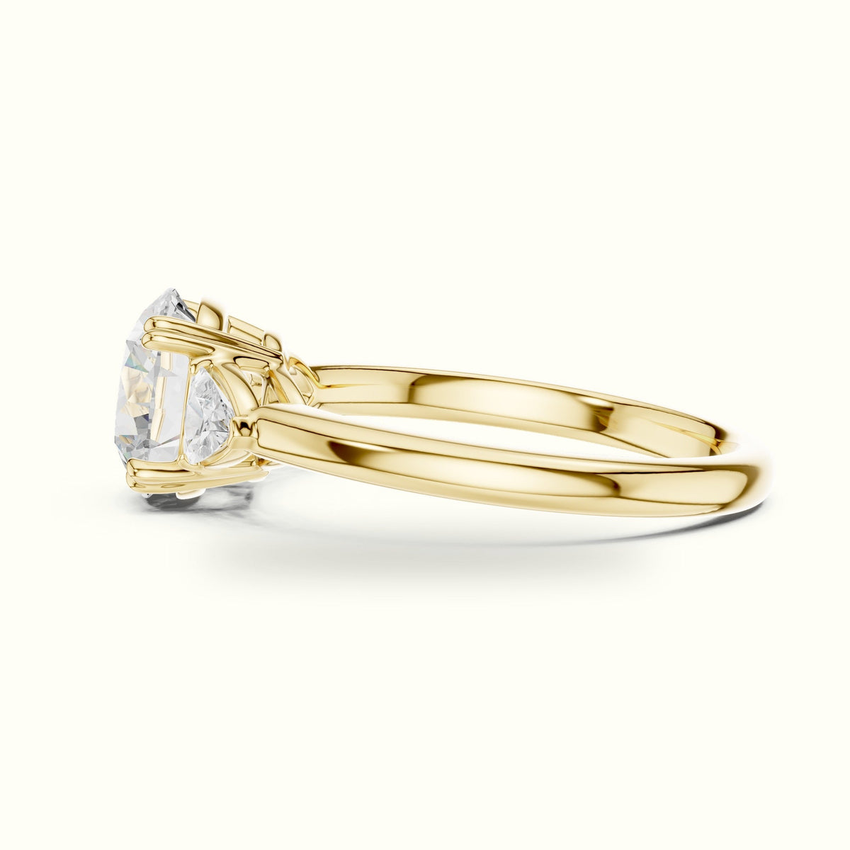 Round Three-Stone Lab-Grown Diamond Ring — Yellow gold, view 3 | Crystal N Cuts