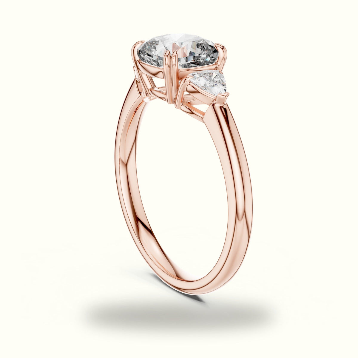 Cushion Three Stone Basket Lab-Grown Diamond Ring — Rose gold, view 1 | Crystal N Cuts