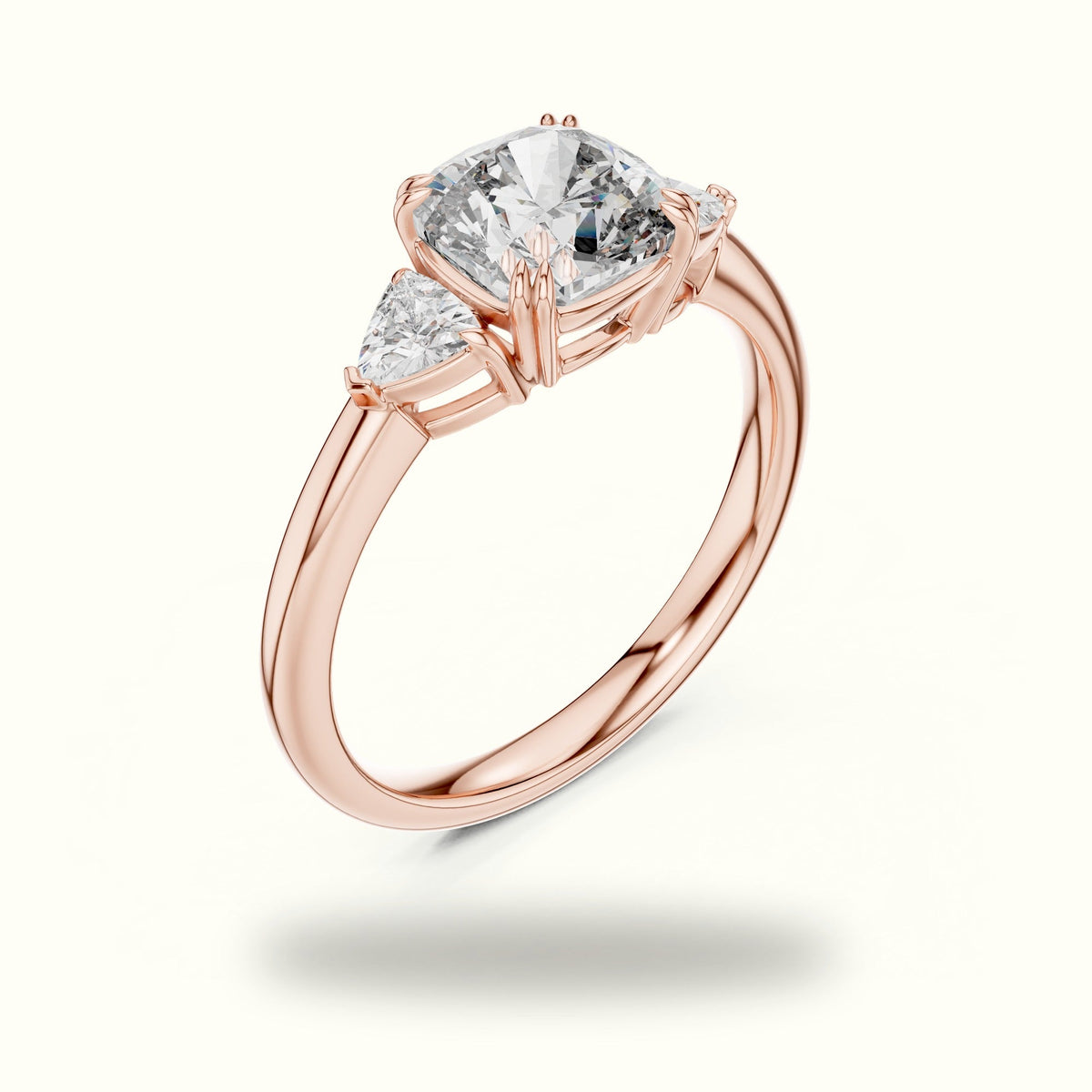 Cushion Three Stone Basket Lab-Grown Diamond Ring — Rose gold, view 2 | Crystal N Cuts