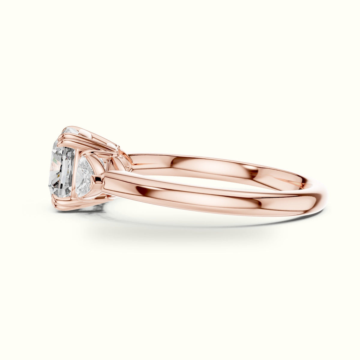 Cushion Three Stone Basket Lab-Grown Diamond Ring — Rose gold, view 3 | Crystal N Cuts