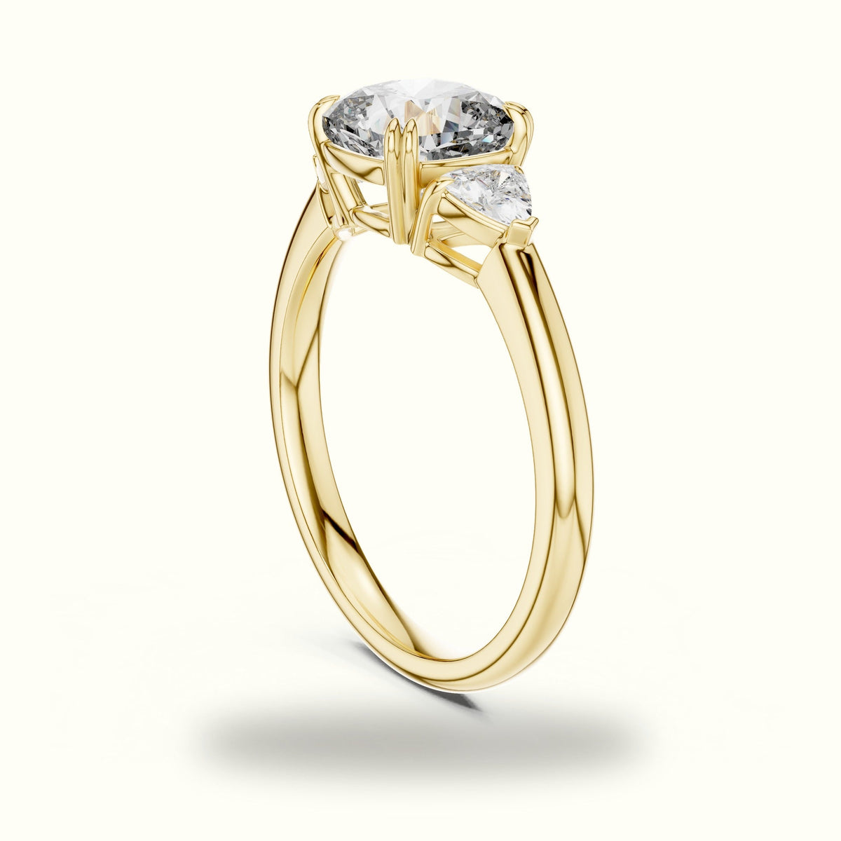 Cushion Three Stone Basket Lab-Grown Diamond Ring — Yellow gold, view 1 | Crystal N Cuts