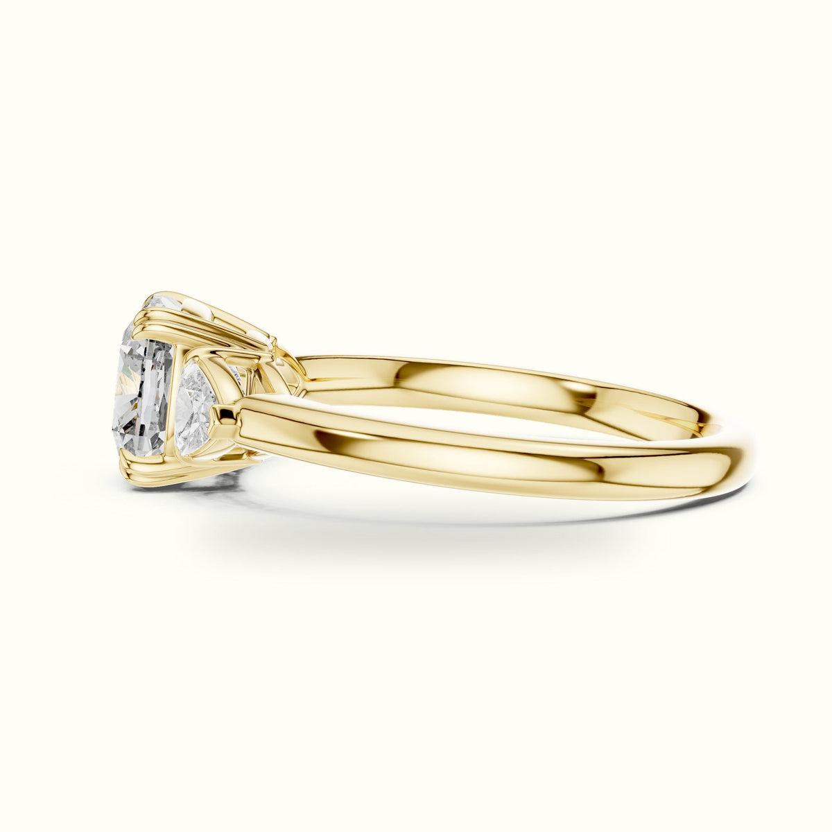 Cushion Three Stone Basket Lab-Grown Diamond Ring — Yellow gold, view 3 | Crystal N Cuts