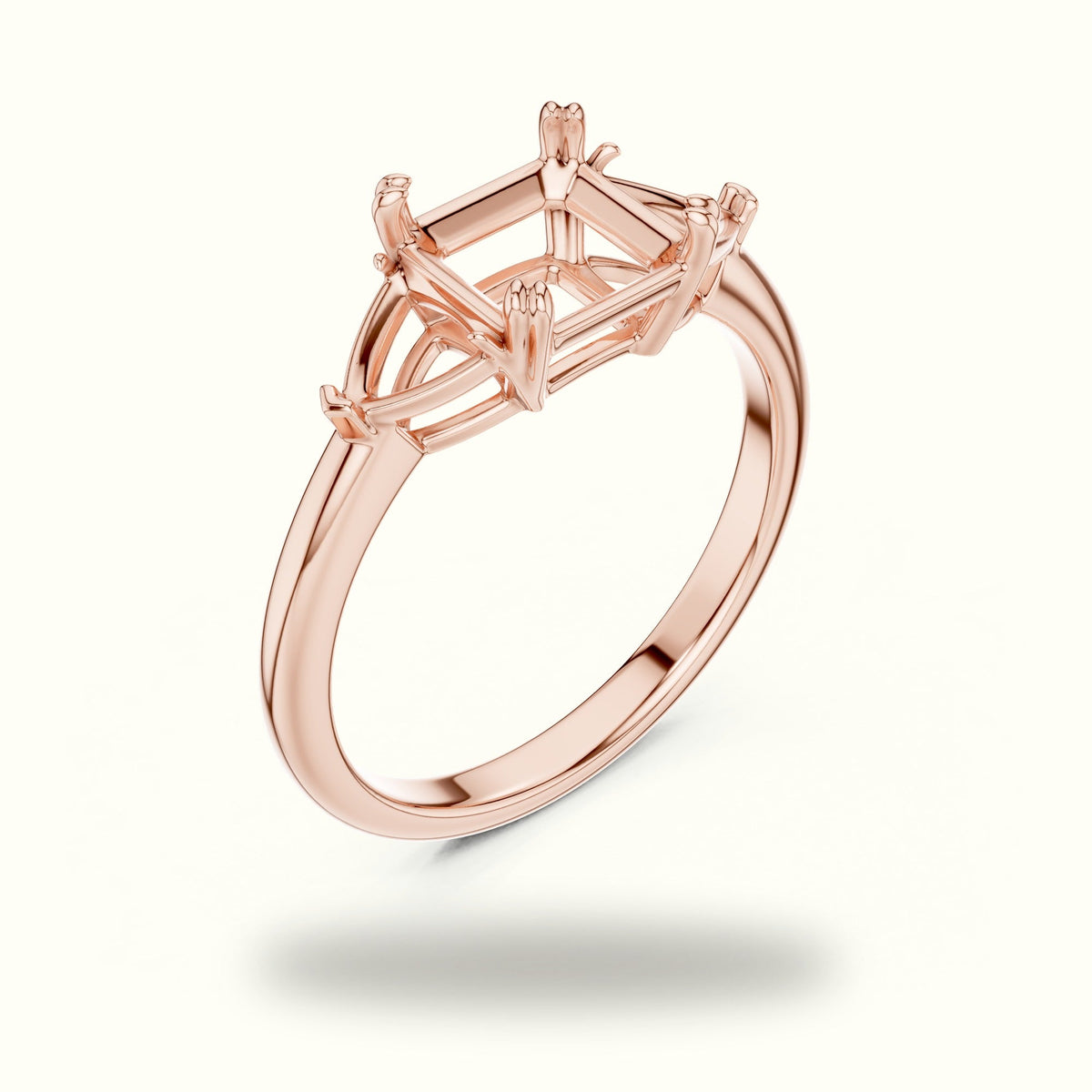 Asscher Cut Three Stone Basket Lab-Grown Diamond Ring — Rose gold, view 2 | Crystal N Cuts