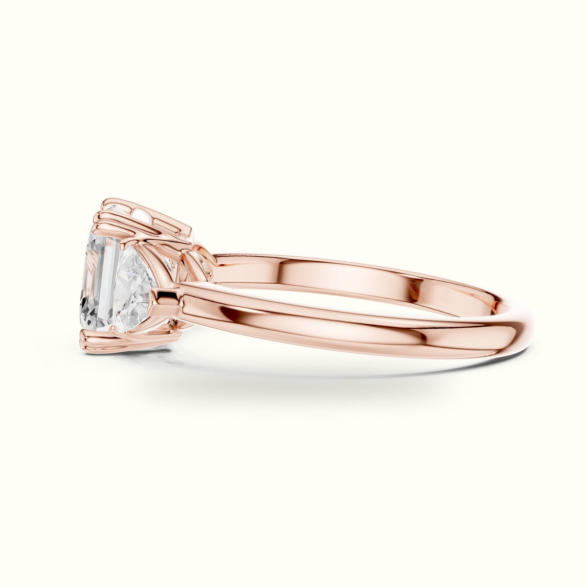 Asscher Cut Three Stone Basket Lab-Grown Diamond Ring — Rose gold, view 3 | Crystal N Cuts