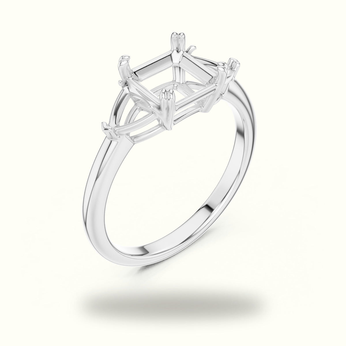 Asscher Cut Three Stone Basket Lab-Grown Diamond Ring — White gold, view 2 | Crystal N Cuts