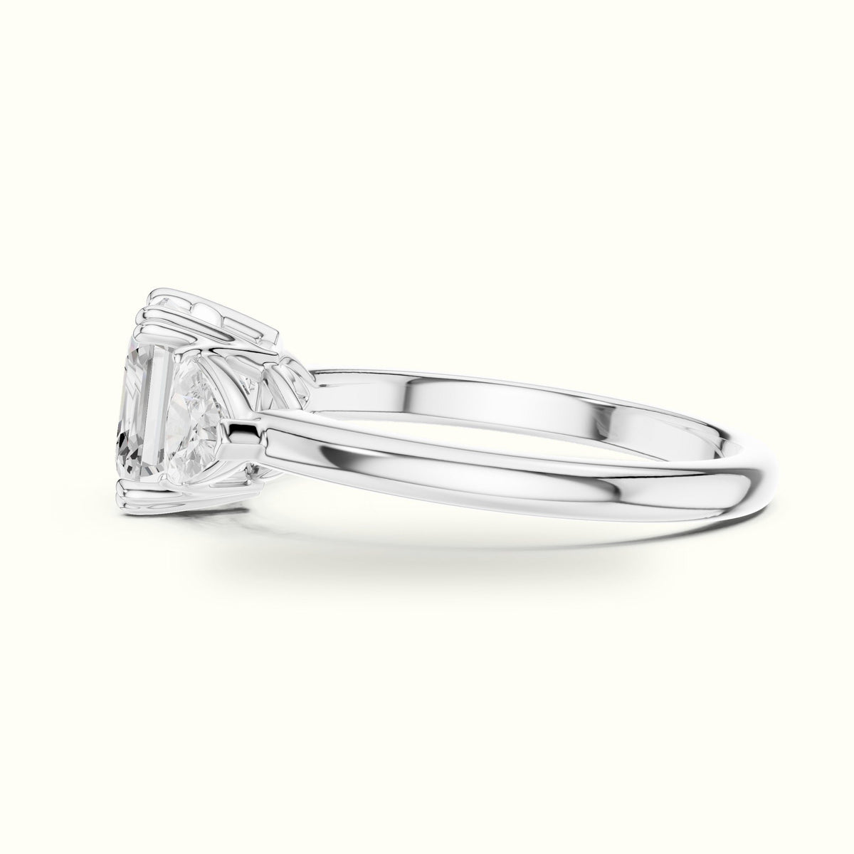 Asscher Cut Three Stone Basket Lab-Grown Diamond Ring — White gold, view 3 | Crystal N Cuts