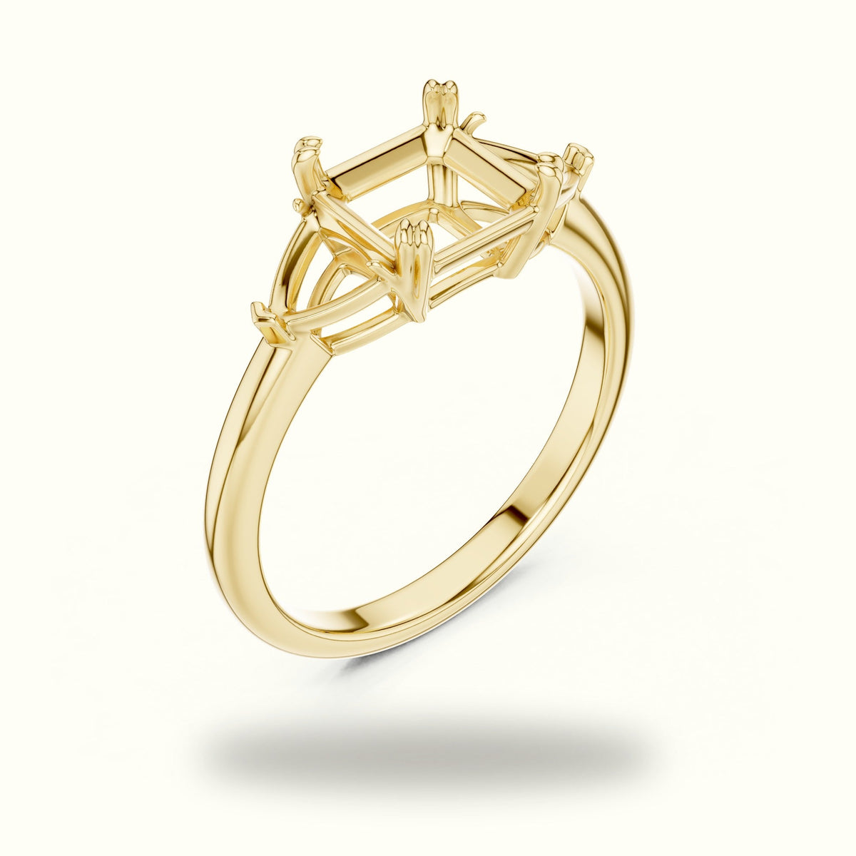 Asscher Cut Three Stone Basket Lab-Grown Diamond Ring — Yellow gold, view 2 | Crystal N Cuts