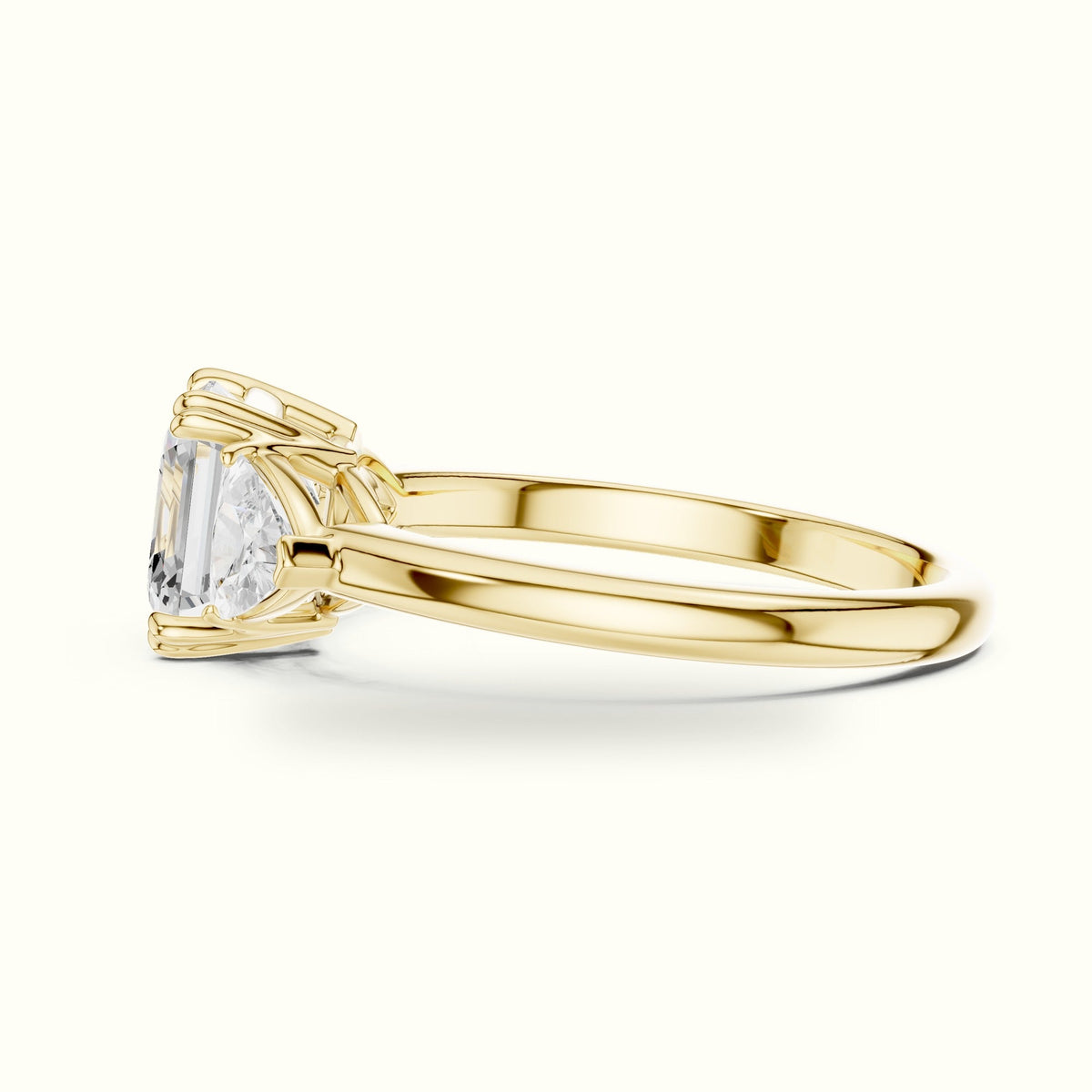 Asscher Cut Three Stone Basket Lab-Grown Diamond Ring — Yellow gold, view 3 | Crystal N Cuts