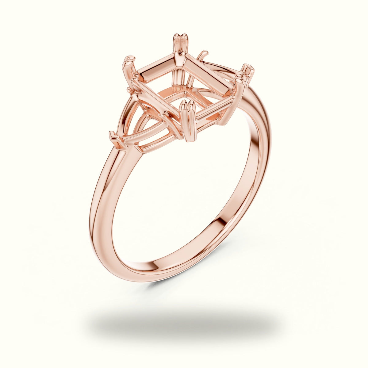 Emerald Three Stone Lab-Grown Diamond Ring — Rose gold, view 2 | Crystal N Cuts