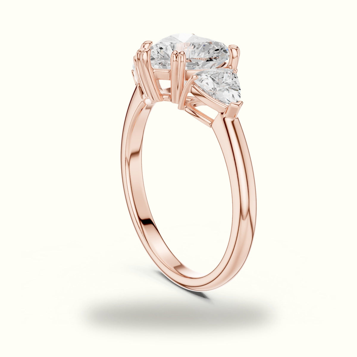 Heart Three-Stone Lab-Grown Diamond Ring — Rose gold, view 1 | Crystal N Cuts