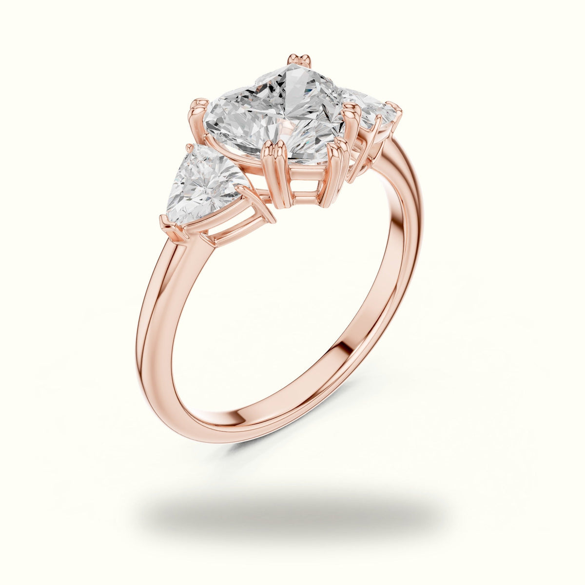 Heart Three-Stone Lab-Grown Diamond Ring — Rose gold, view 2 | Crystal N Cuts