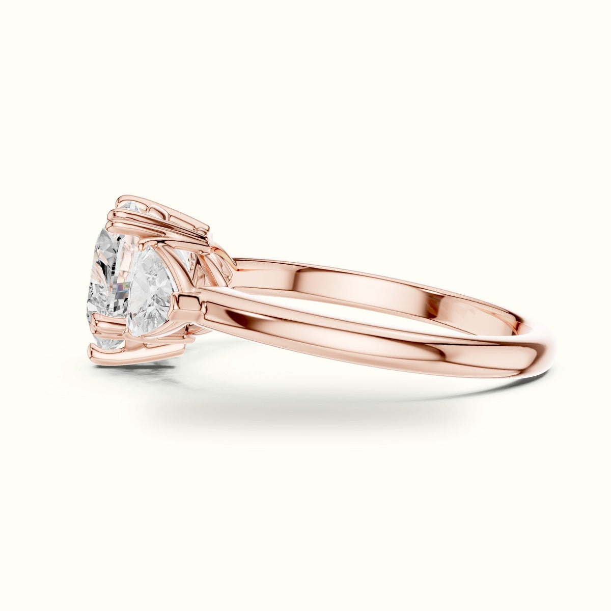 Heart Three-Stone Lab-Grown Diamond Ring — Rose gold, view 3 | Crystal N Cuts