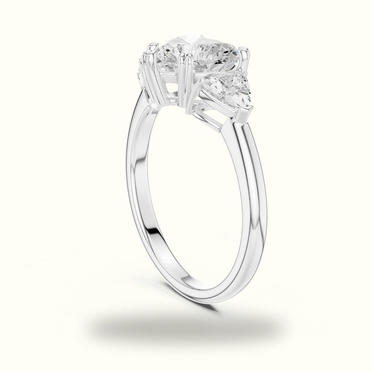 Heart Three-Stone Lab-Grown Diamond Ring — White gold, view 1 | Crystal N Cuts