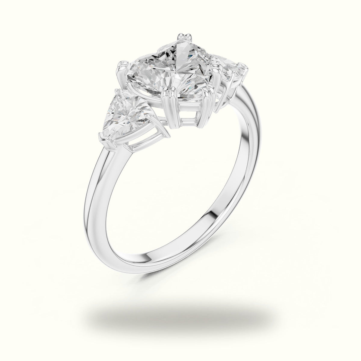 Heart Three-Stone Lab-Grown Diamond Ring — White gold, view 2 | Crystal N Cuts