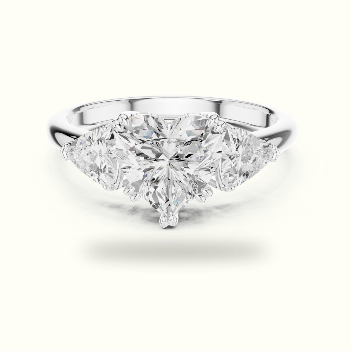Heart Three-Stone Lab-Grown Diamond Ring — White gold, front view | Crystal N Cuts