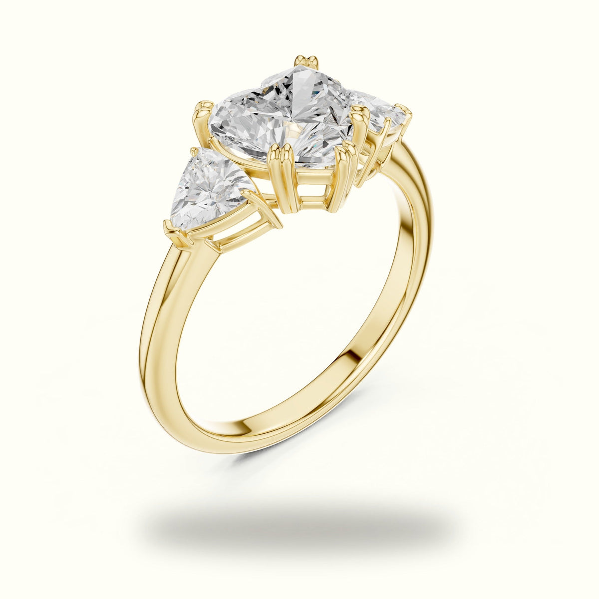 Heart Three-Stone Lab-Grown Diamond Ring — Yellow gold, view 2 | Crystal N Cuts