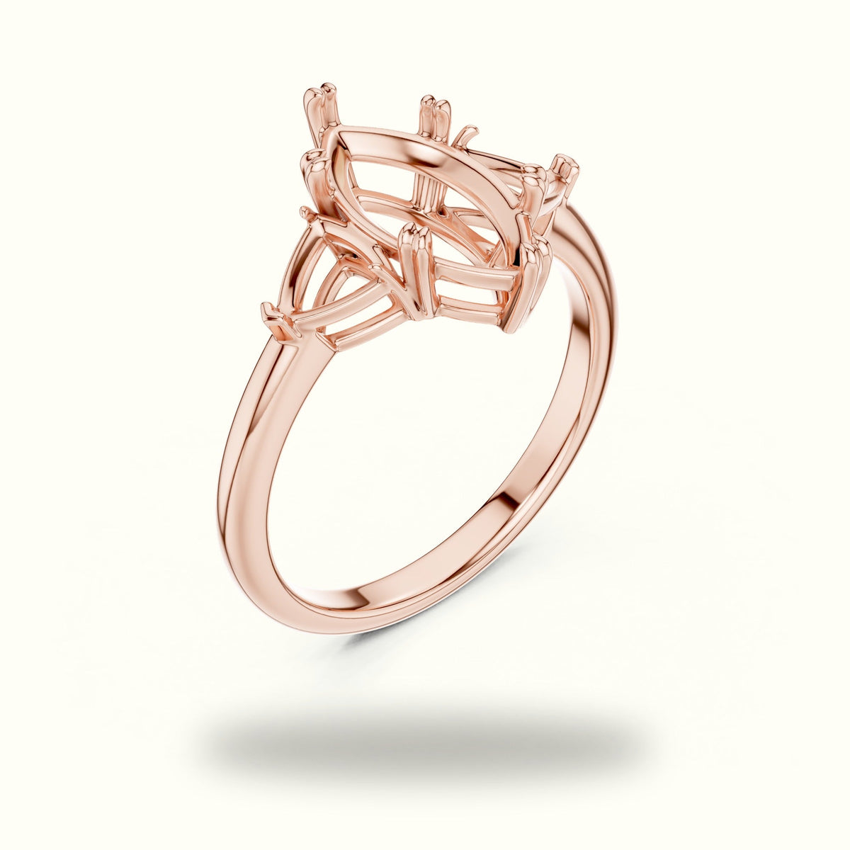 Marquise Basket Lab-Grown Diamond Three Stone Ring — Rose gold, view 2 | Crystal N Cuts