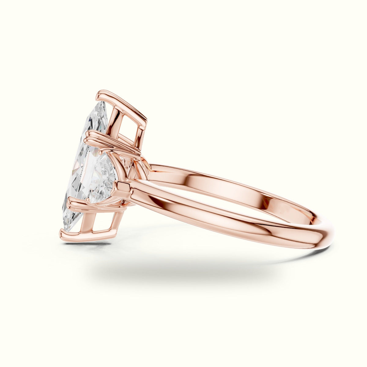 Marquise Basket Lab-Grown Diamond Three Stone Ring — Rose gold, view 3 | Crystal N Cuts