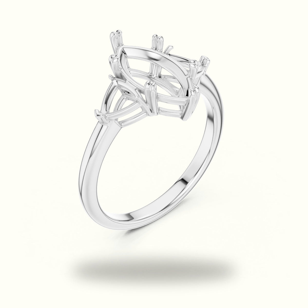 Marquise Basket Lab-Grown Diamond Three Stone Ring — White gold, view 2 | Crystal N Cuts