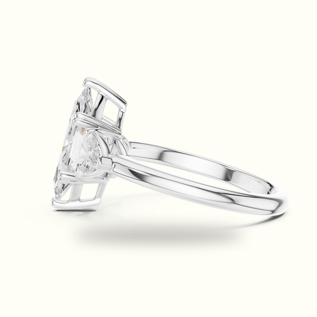 Marquise Basket Lab-Grown Diamond Three Stone Ring — White gold, view 3 | Crystal N Cuts