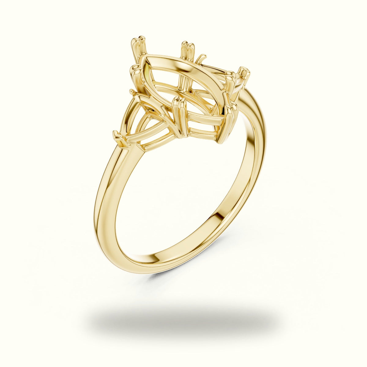 Marquise Basket Lab-Grown Diamond Three Stone Ring — Yellow gold, view 2 | Crystal N Cuts