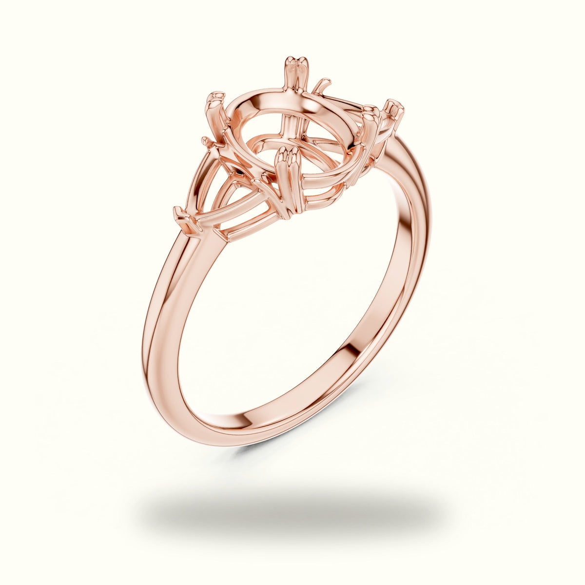 Oval Basket with Prongs Lab-Grown Diamond Three Stone Ring — Rose gold, view 2 | Crystal N Cuts