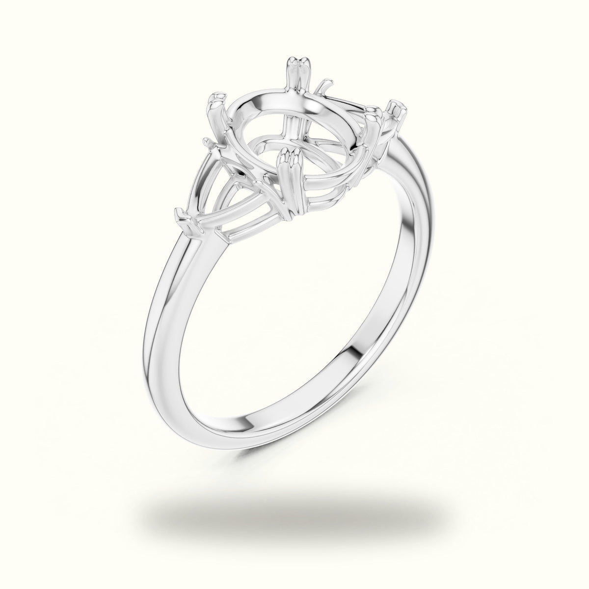 Oval Basket with Prongs Lab-Grown Diamond Three Stone Ring — White gold, view 2 | Crystal N Cuts