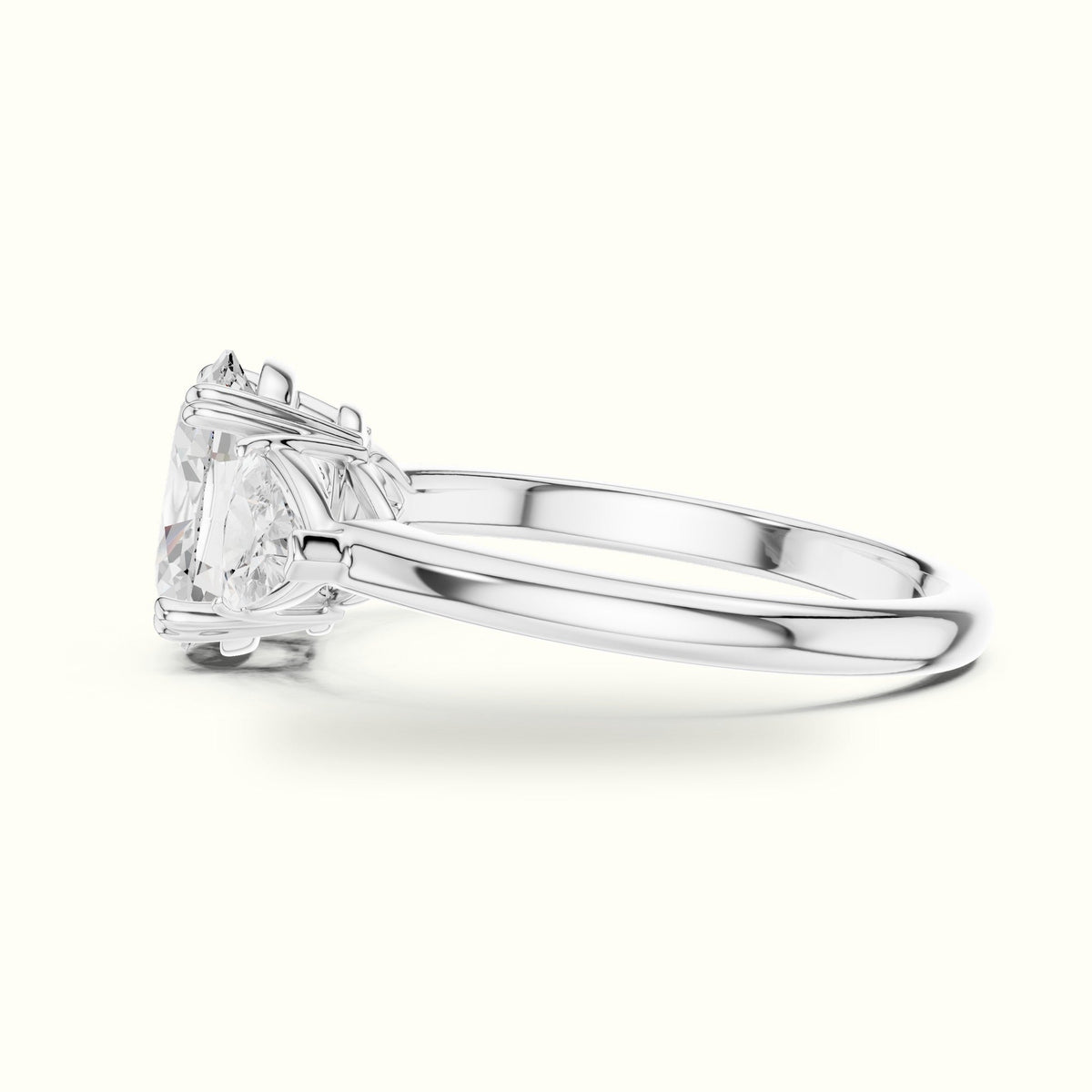 Oval Basket with Prongs Lab-Grown Diamond Three Stone Ring — White gold, view 3 | Crystal N Cuts