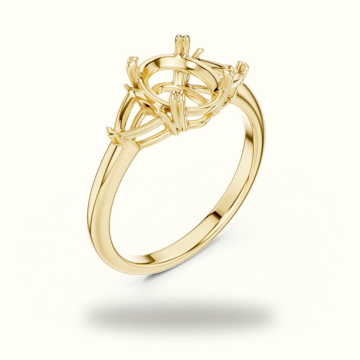 Oval Basket with Prongs Lab-Grown Diamond Three Stone Ring — Yellow gold, view 2 | Crystal N Cuts