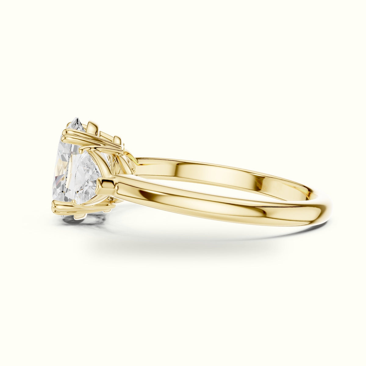 Oval Basket with Prongs Lab-Grown Diamond Three Stone Ring — Yellow gold, view 3 | Crystal N Cuts